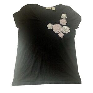 Isabella's Closet T-Shirt Top Women's Junior's Size L  S/S Black Petals Floral